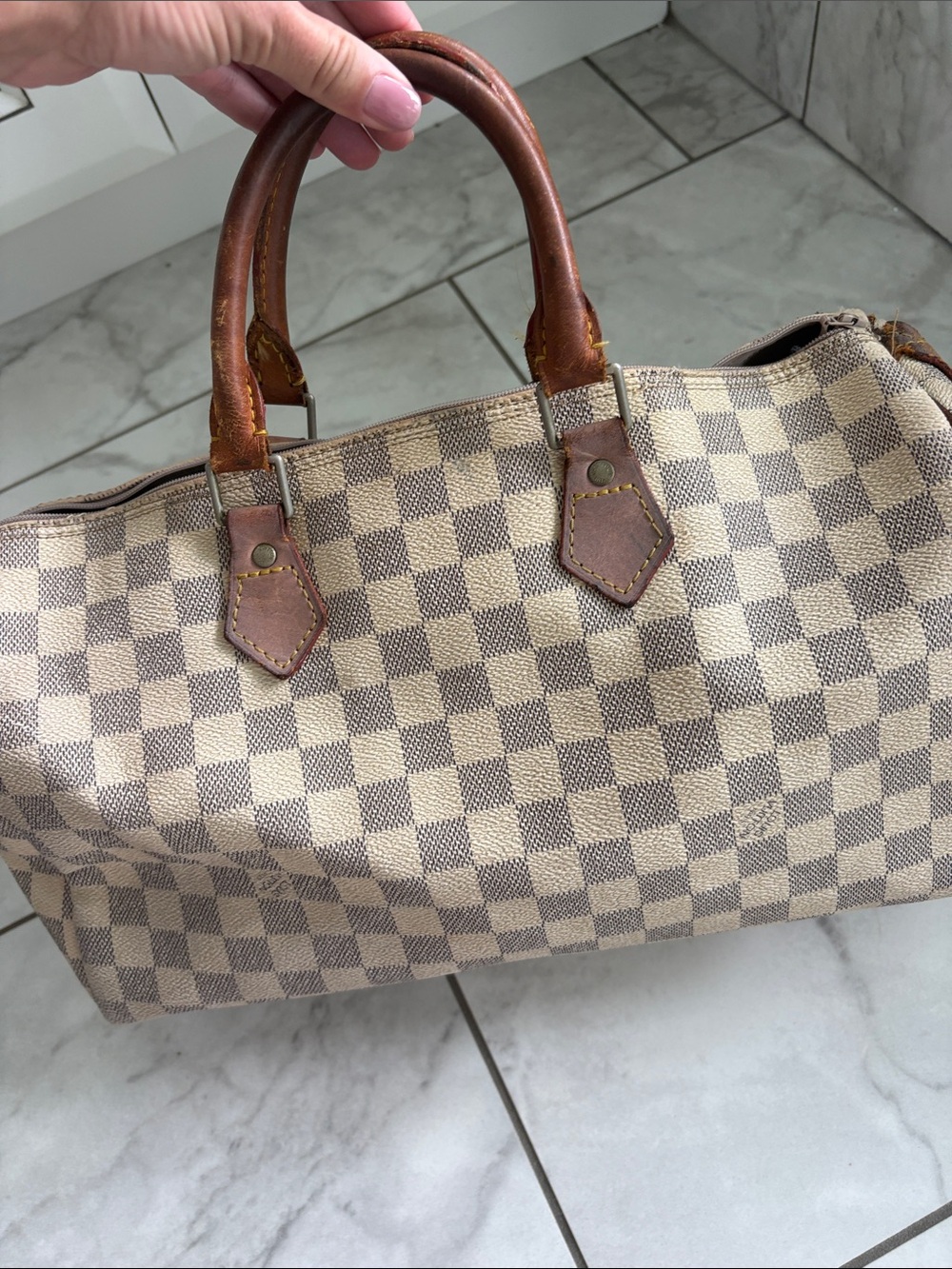 Louis Vuitton Damier Azur Satchel in Cream and Brown Trim